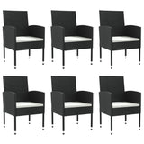 7 Piece Garden Dining Set Black Poly Rattan and Steel