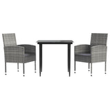 3 Piece Garden Dining Set Grey and Black Poly Rattan and Steel - Front View