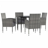 5 Piece Garden Dining Set Grey and Black Poly Rattan and Steel - Front View