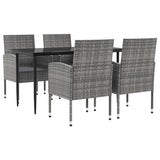 5 Piece Garden Dining Set Grey and Black Poly Rattan and Steel - Front View