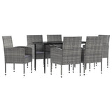 7 Piece Garden Dining Set Grey and Black Poly Rattan and Steel - Front View