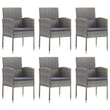 7 Piece Garden Dining Set Grey and Black Poly Rattan and Steel