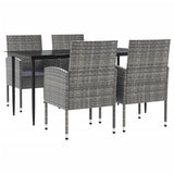 5 Piece Garden Dining Set Grey and Black Poly Rattan and Steel - Front View