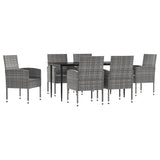 7 Piece Garden Dining Set Grey and Black Poly Rattan and Steel - Front View