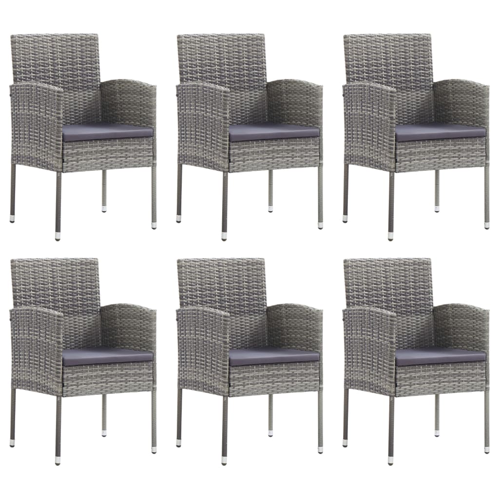 7 Piece Garden Dining Set Grey and Black Poly Rattan and Steel