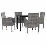 5 Piece Garden Dining Set Grey and Black Poly Rattan and Steel - Front View