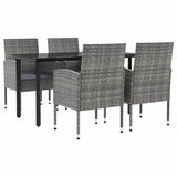 5 Piece Garden Dining Set Grey and Black Poly Rattan and Steel - Front View
