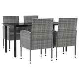 5 Piece Garden Dining Set Grey and Black Poly Rattan and Steel - Front View