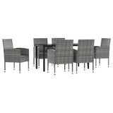 7 Piece Garden Dining Set Grey and Black Poly Rattan and Steel - Front View