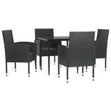 5 Piece Garden Dining Set Black Poly Rattan and Steel - Front View