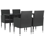 5 Piece Garden Dining Set Black Poly Rattan and Steel