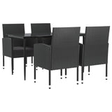 5 Piece Garden Dining Set Black Poly Rattan and Steel - Front View