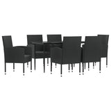 7 Piece Garden Dining Set Black Poly Rattan and Steel - Front View