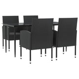 5 Piece Garden Dining Set Black Poly Rattan and Steel - Front View