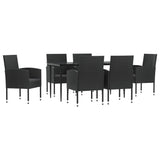 7 Piece Garden Dining Set Black Poly Rattan and Steel - Front View