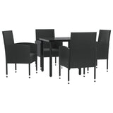 5 Piece Garden Dining Set Black Poly Rattan and Steel - Front View