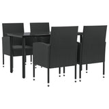 5 Piece Garden Dining Set Black Poly Rattan and Steel