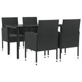 5 Piece Garden Dining Set Black Poly Rattan and Steel - Front View