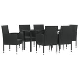 7 Piece Garden Dining Set Black Poly Rattan and Steel - Front View