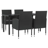 5 Piece Garden Dining Set Black Poly Rattan and Steel - Front View