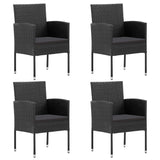5 Piece Garden Dining Set Black Poly Rattan and Steel - Side View