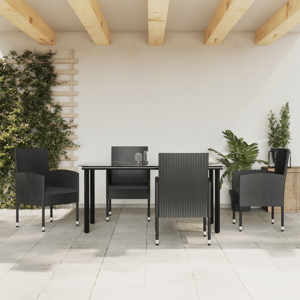 5 Piece Garden Dining Set Black Poly Rattan and Steel