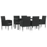 7 Piece Garden Dining Set Black Poly Rattan and Steel - Front View