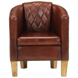 Tub Chair Brown Real Leather - Front View