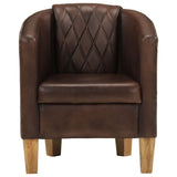 Tub Chair Dark Brown Real Leather - Front View