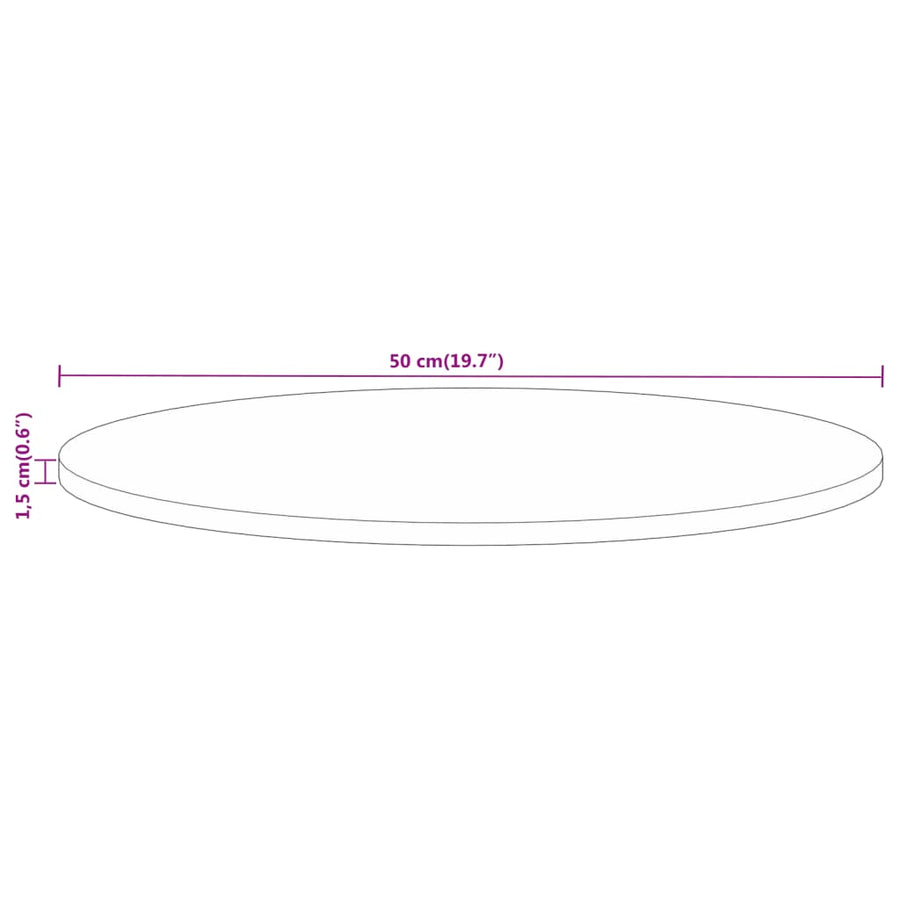 Table Top ?50x1.5 cm Round Solid Wood Rough Mango