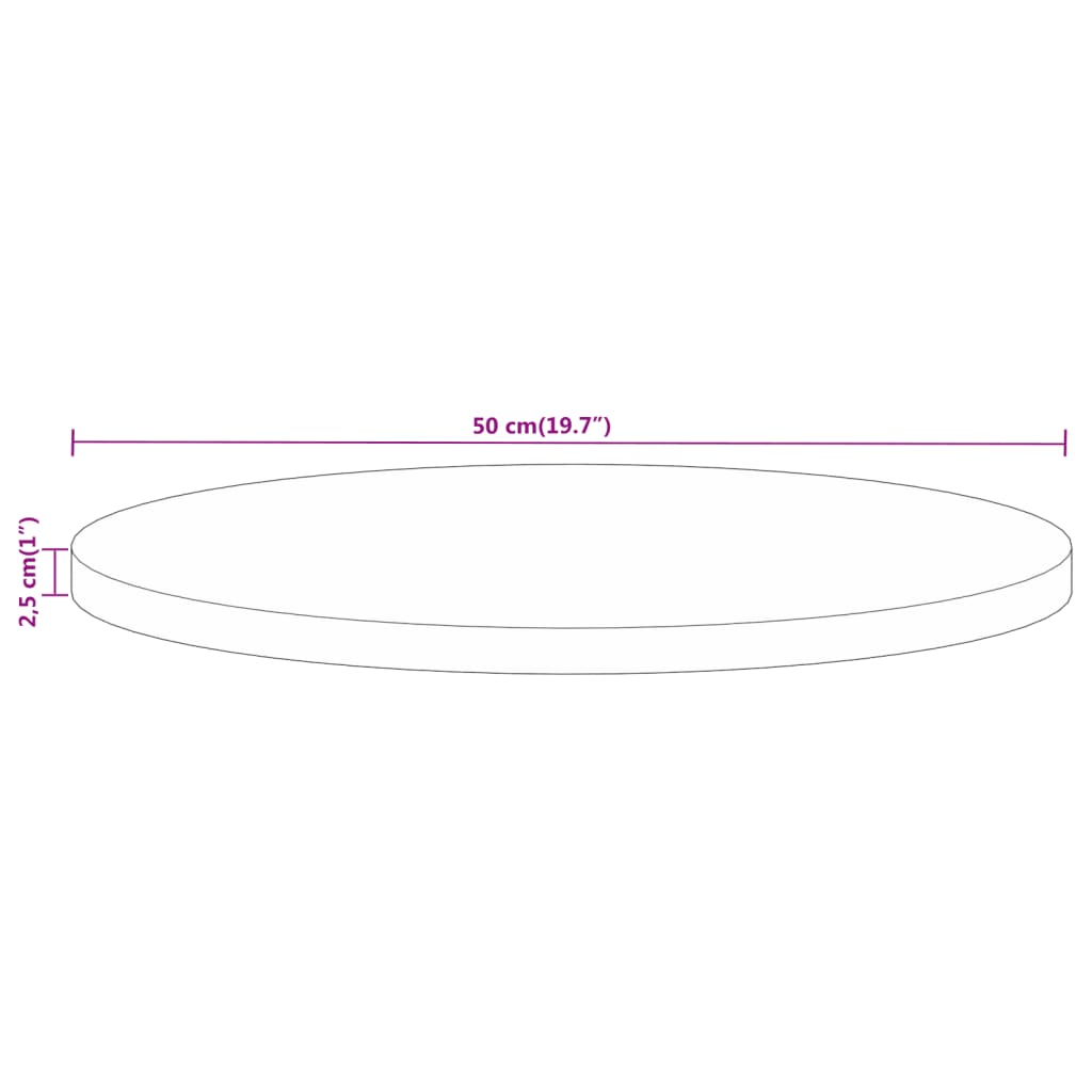 Table Top ?50x2.5 cm Round Solid Wood Rough Mango