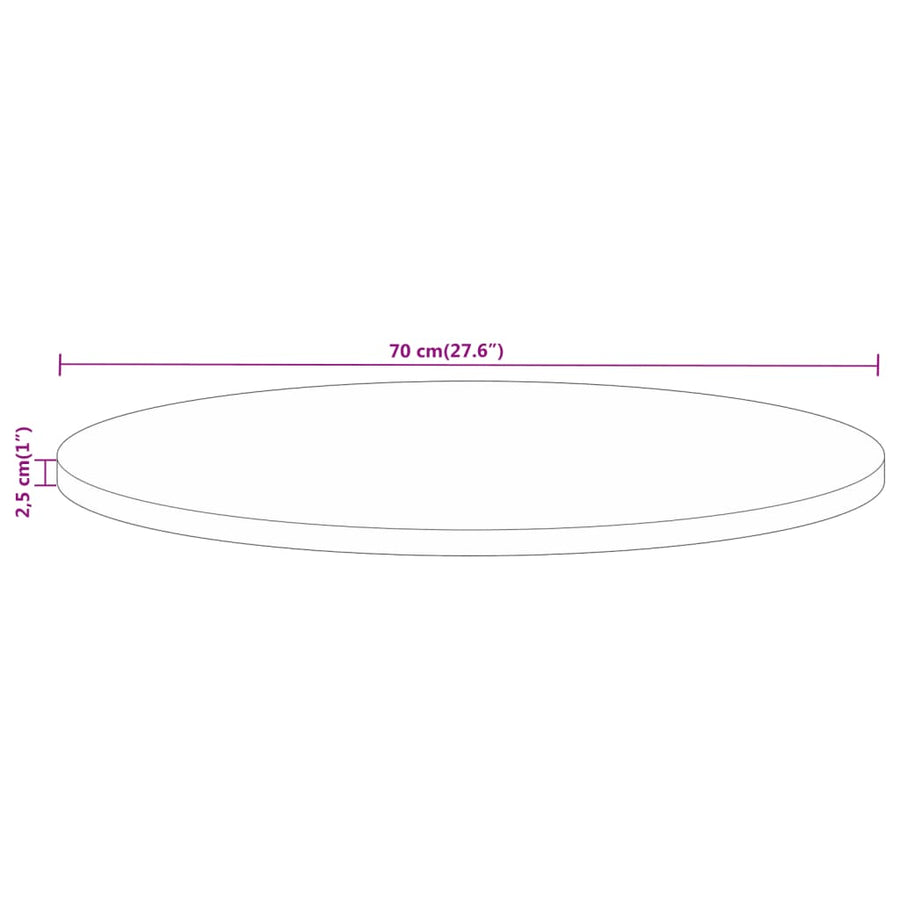 Table Top ?70x2.5 cm Round Solid Wood Rough Mango