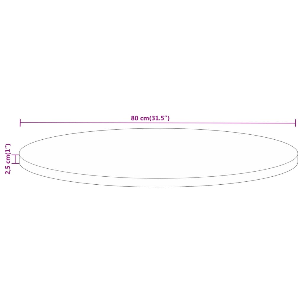 Table Top ?80x2.5 cm Round Solid Wood Rough Mango