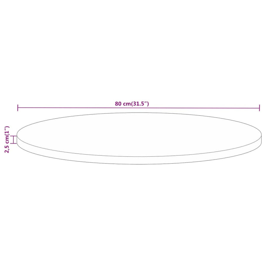 Table Top ?80x2.5 cm Round Solid Wood Rough Mango