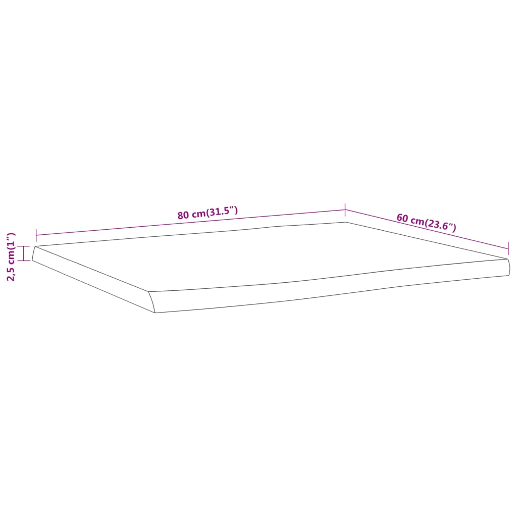 Table Top 80x60x2.5 cm Rectangular?Solid Wood Acacia Live Edge