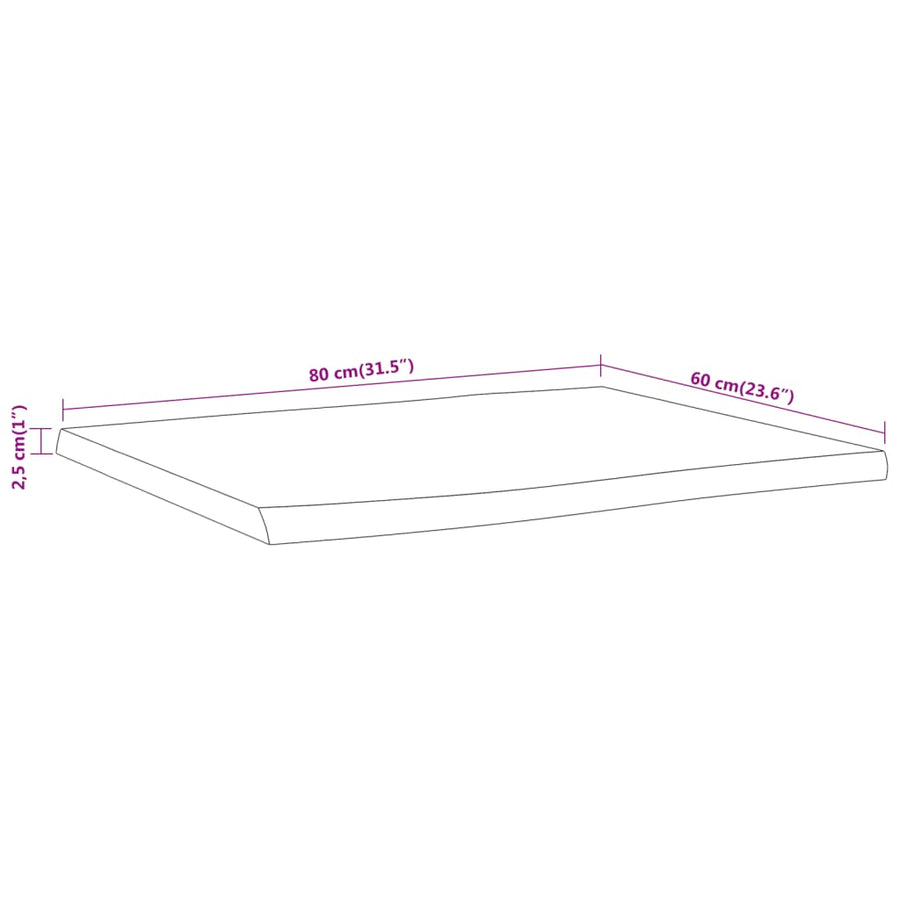 Table Top 80x60x2.5 cm Rectangular Solid Wood Acacia Live Edge