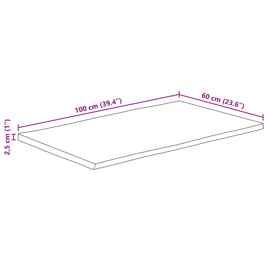 Table Top 100x60x2.5 cm Rectangular Solid Wood Acacia Live Edge