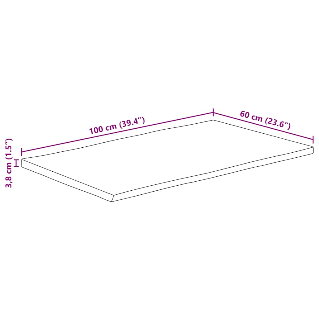 Table Top 100x60x3.8 cm Rectangular Solid Wood Acacia Live Edge