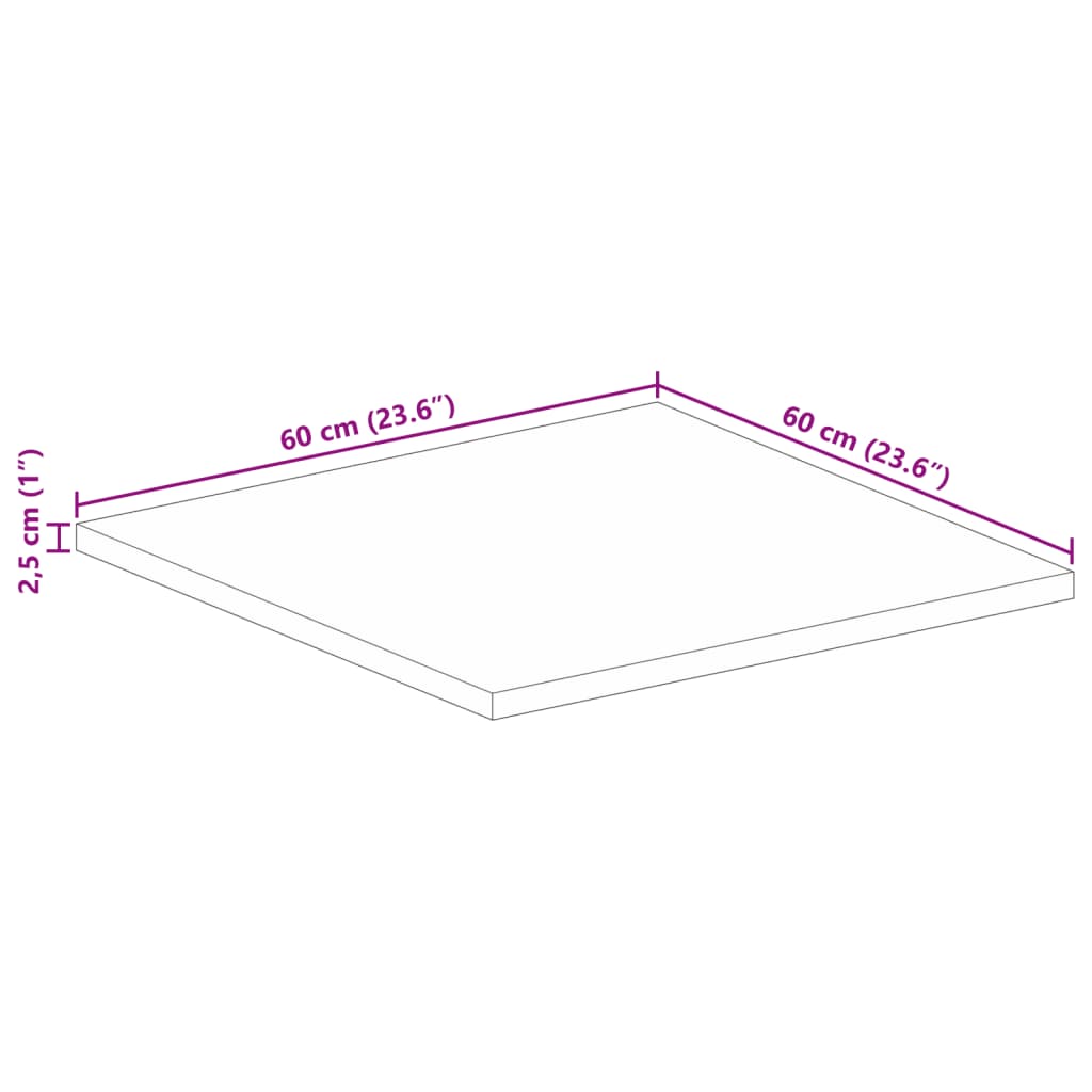 Table Top 60x60x2.5 cm Square Solid Wood Rough Mango