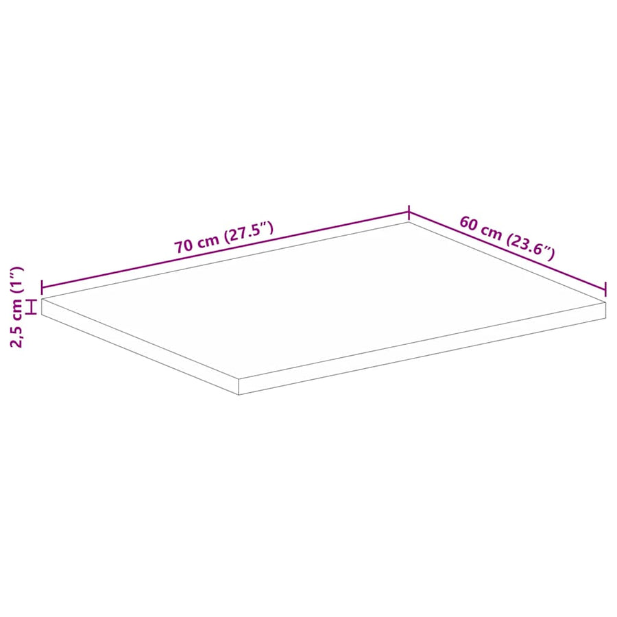 Table Top 70x60x2.5 cm Rectangular Solid Wood Rough Mango