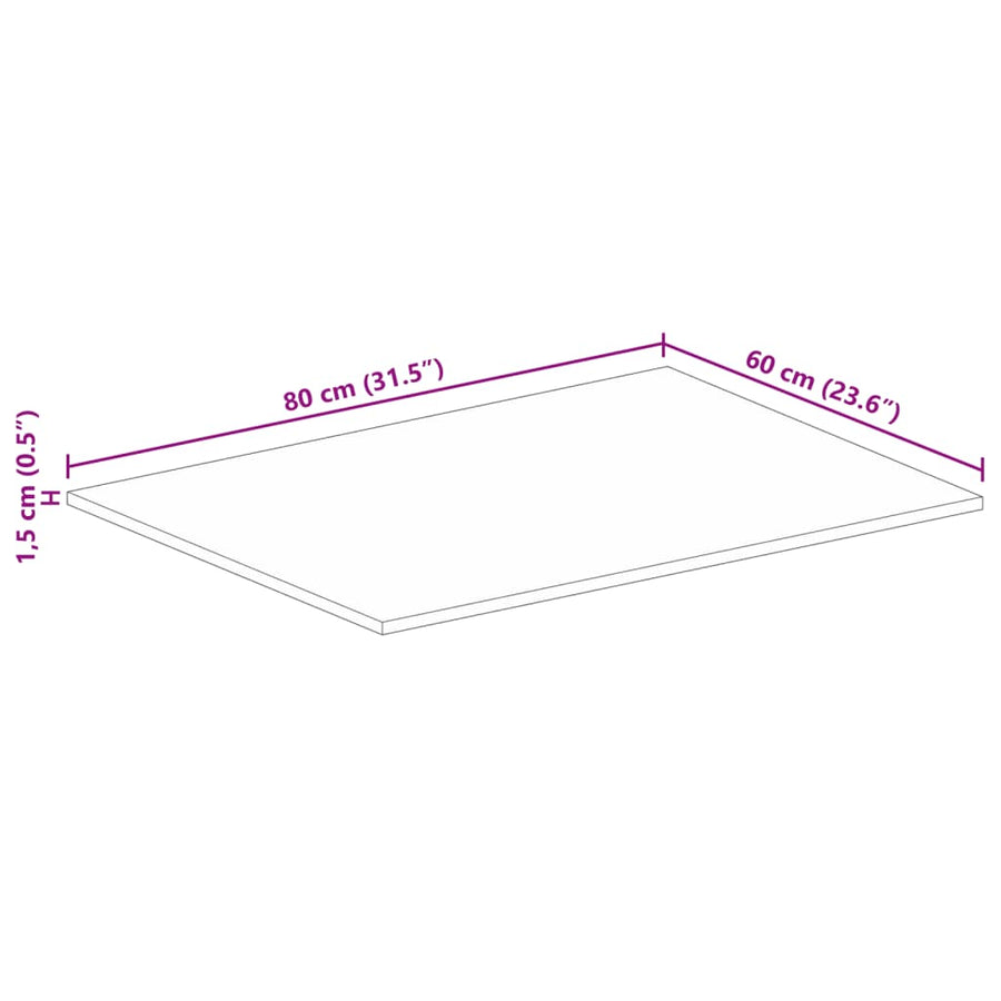 Table Top 80x60x1.5 cm Rectangular Solid Wood Rough Mango