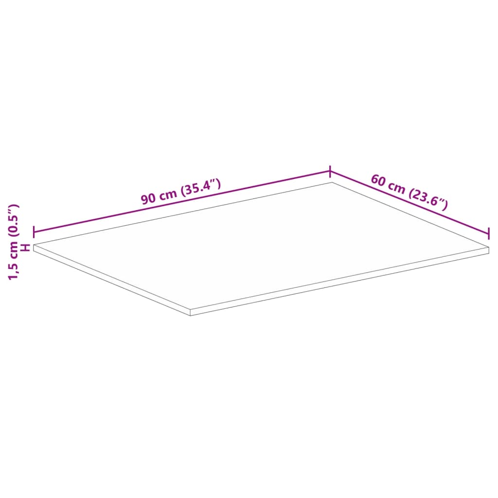 Table Top 90x60x1.5 cm Rectangular Solid Wood Rough Mango