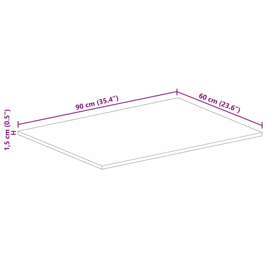 Table Top 90x60x1.5 cm Rectangular Solid Wood Rough Mango