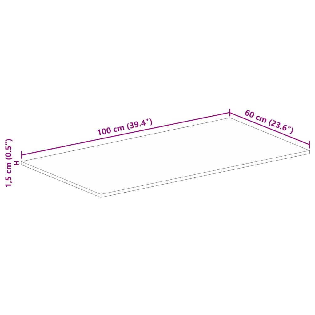 Table Top 100x60x1.5 cm Rectangular Solid Wood Rough Mango