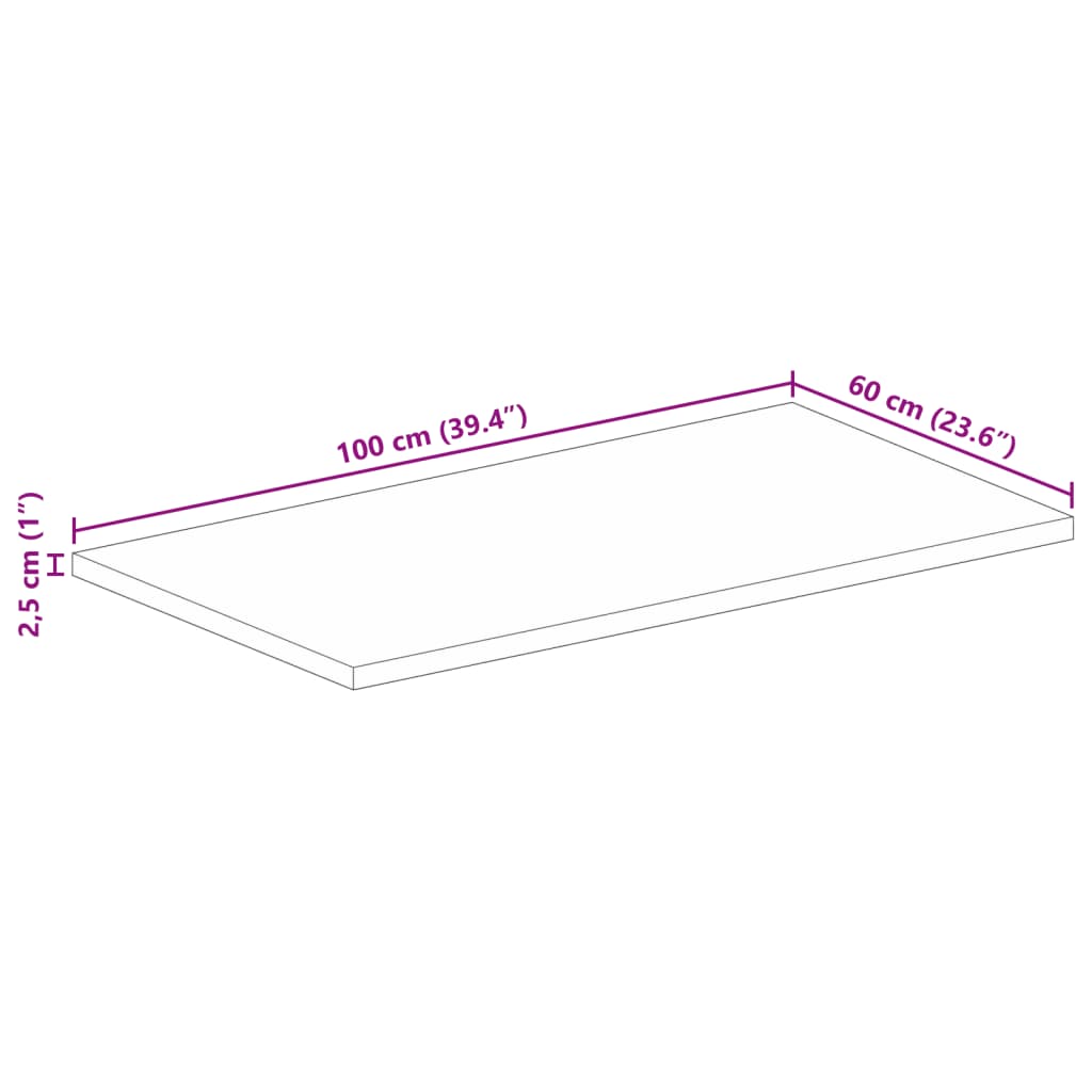 Table Top 100x60x2.5 cm Rectangular Solid Wood Rough Mango