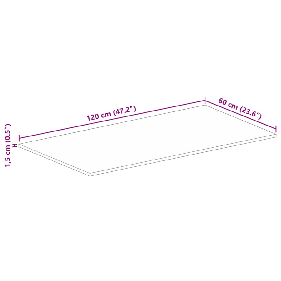 Table Top 120x60x1.5 cm Rectangular Solid Wood Rough Mango