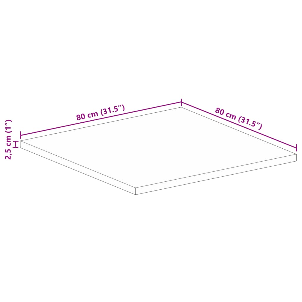 Table Top 80x80x2.5 cm Square Solid Wood Rough Mango
