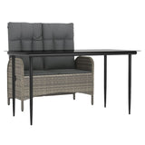 2 Piece Garden Dining Set with Cushions Grey Poly Rattan - Front View