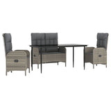 4 Piece Garden Dining Set with Cushions Grey Poly Rattan - Front View