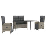 4 Piece Garden Dining Set with Cushions Grey Poly Rattan - Front View